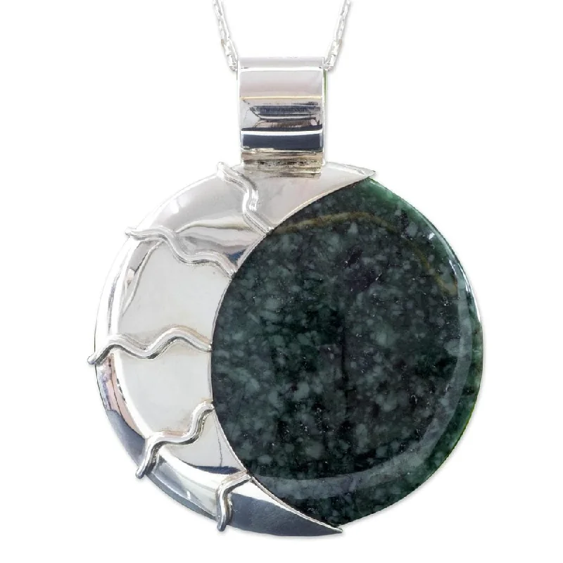 Layered link necklaces-Jade Pendant Necklace, 'Green Place of the Moon - 7'6" x 9'6"