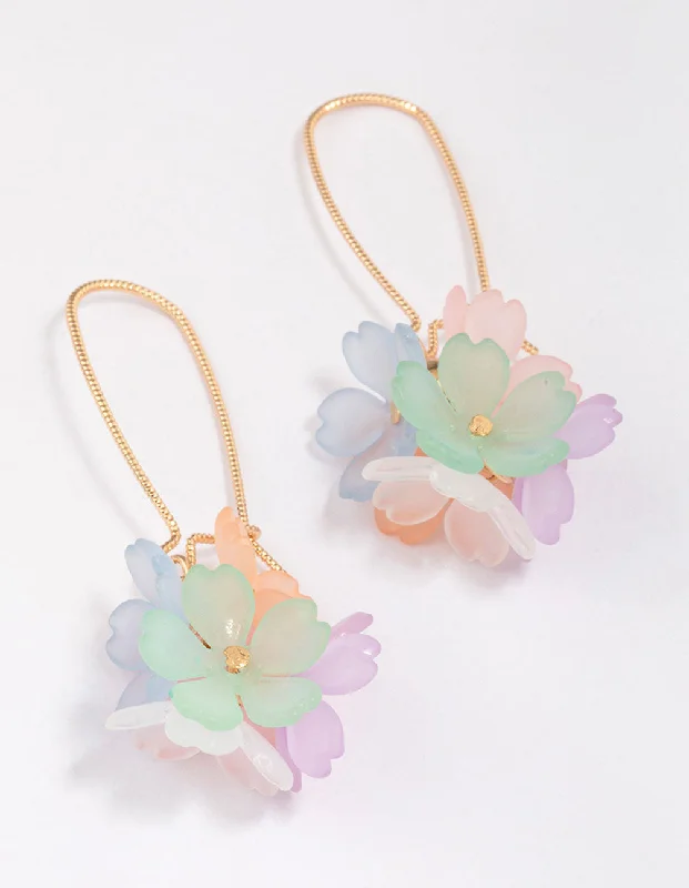 Flat knot earrings-Gold Cluster Flower Fish Hook Drop Earrings