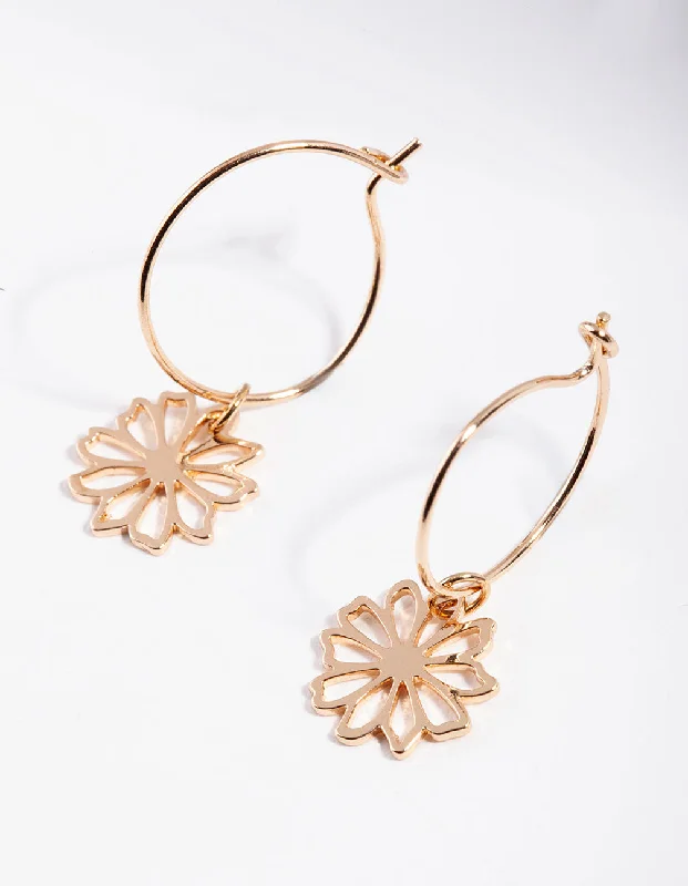 Sleek drop earrings-Gold Dainty Flower Hoop Earrings