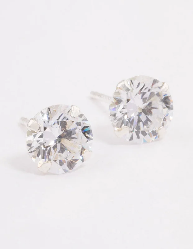 Cotton cord earrings-Sterling Silver Double Cubic Zirconia Stud Earrings