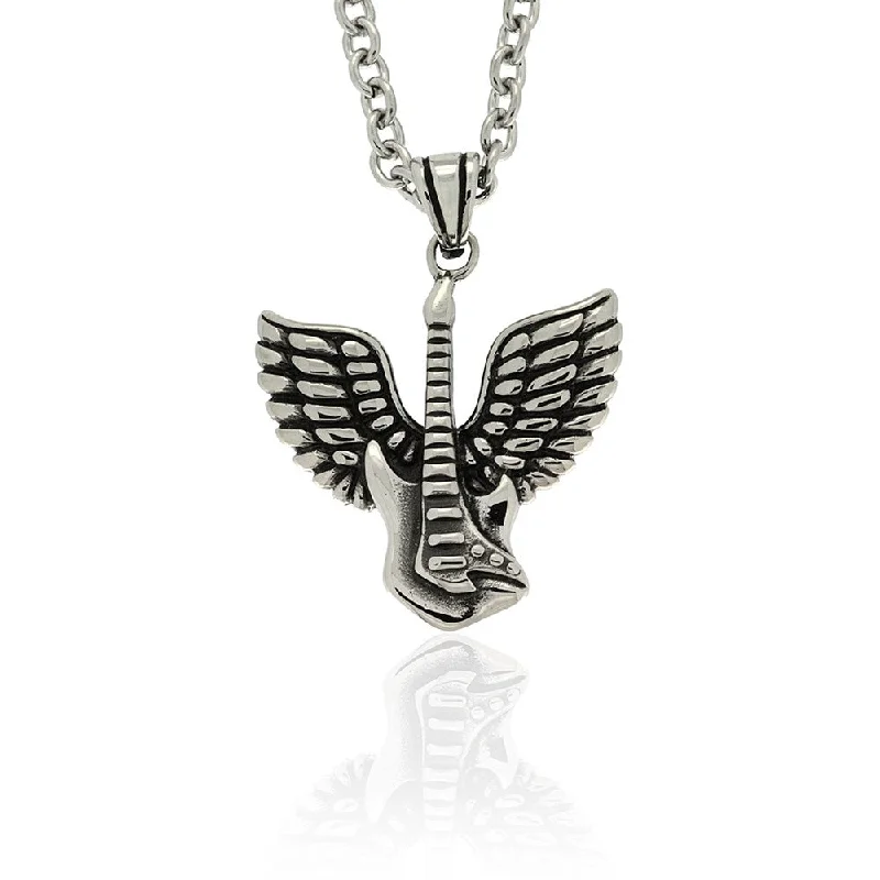 Silk fringe necklaces-Gemeni Stainless Steel 'Guitar Guardian Angel' Necklace