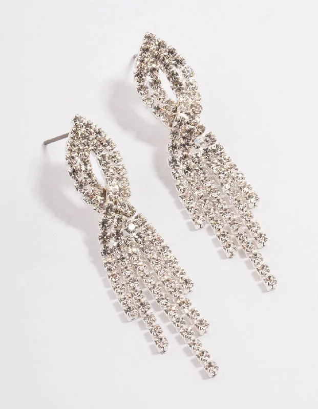 Thin pearl earrings-Silver Mini Twist Cupchain Drop Earrings