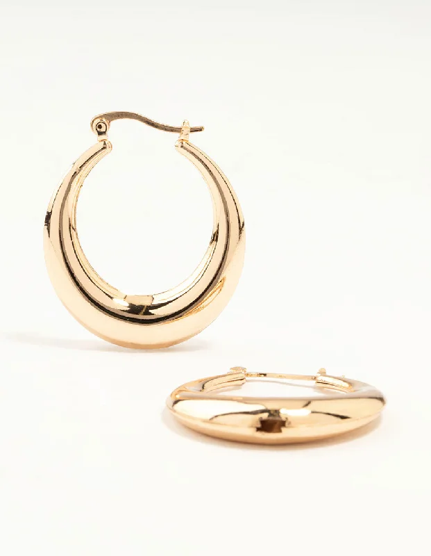 Baroque pearl earrings-Gold Boat Hoop Earrings