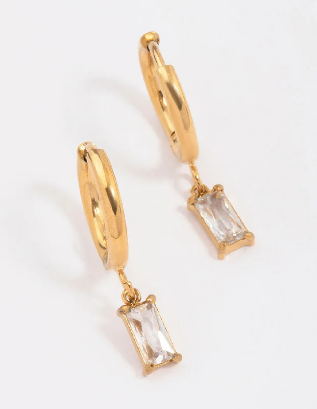 Vivid druzy earrings-Gold Plated Surgical Steel Square Cubic Zirconia Hoop Earrings