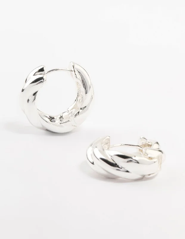 Thick tier earrings-Silver Plated Twisted Hoop Earrings