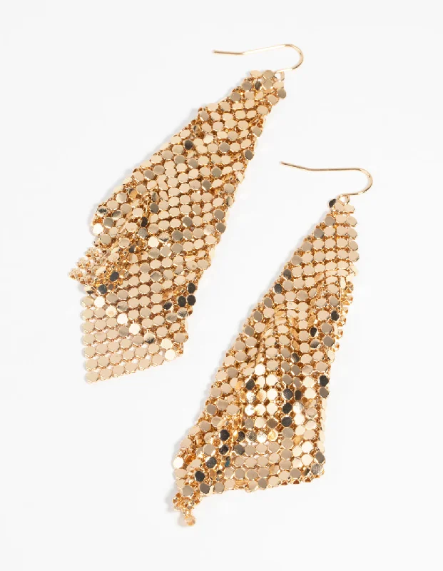 Surf theme earrings-Gold Chain Mail Drop Earrings