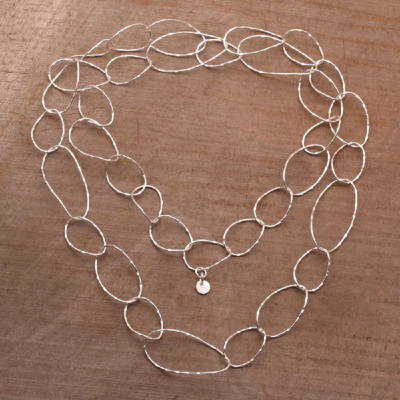 Secure clasp necklaces-Handmade Twisting Links Sterling Silver Necklace (Indonesia)