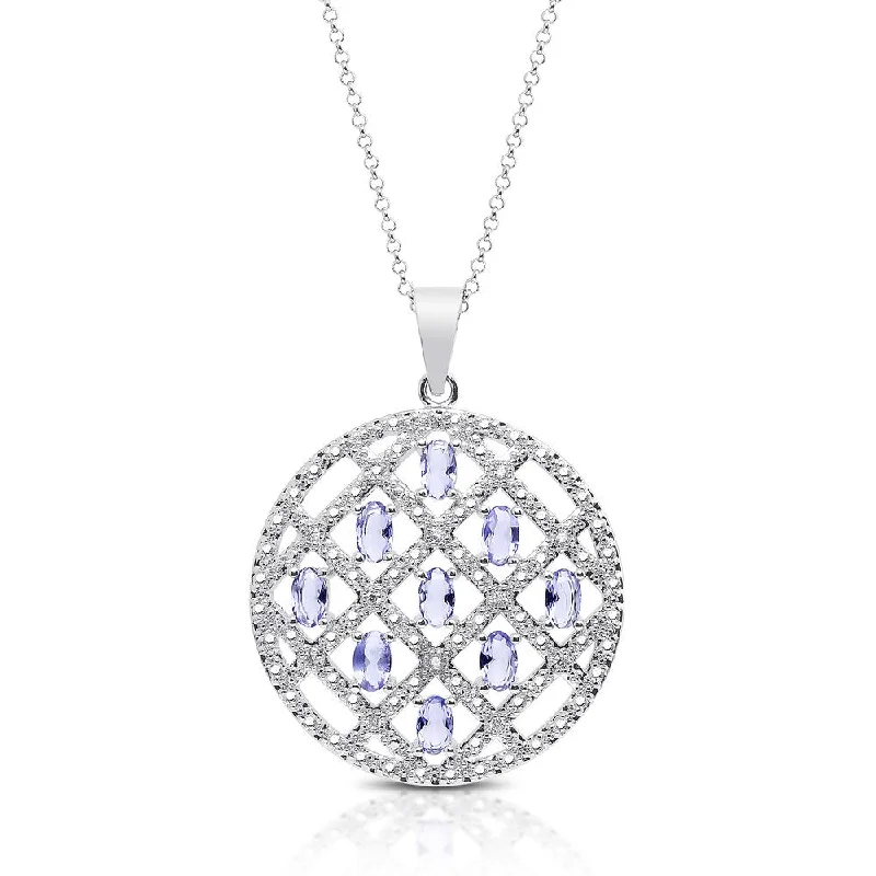 Neat-line necklaces-Dolce Giavonna Silver Overlay Simulated Tanzanite and Cubic Zirconia Medallion Necklace