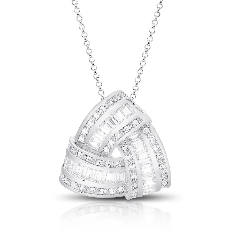 Multi-layer necklaces-Dolce Giavonna Silver Overlay Cubic Zirconia Love Knot Design Necklace