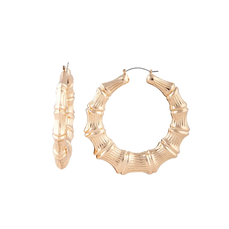 Retro clip earrings-Large Gold Bamboo Hoop Earrings