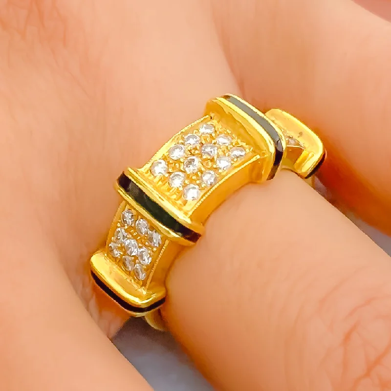 Deco design engagement rings-Lush Black Enamel Diamond + 18k Gold Ring