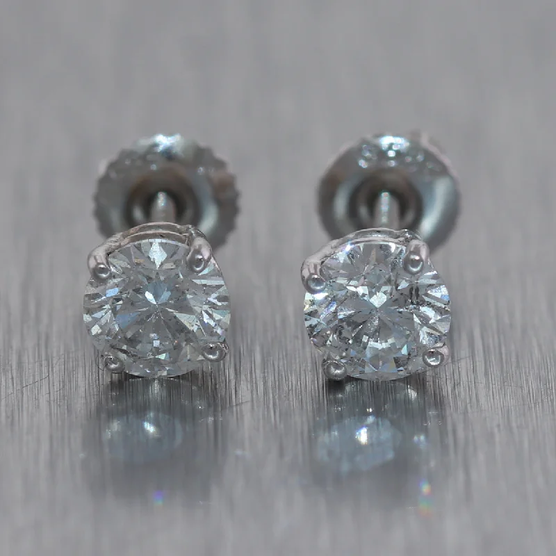 Flat badge earrings-14k White Gold 1.50ctw Diamond Stud Earrings