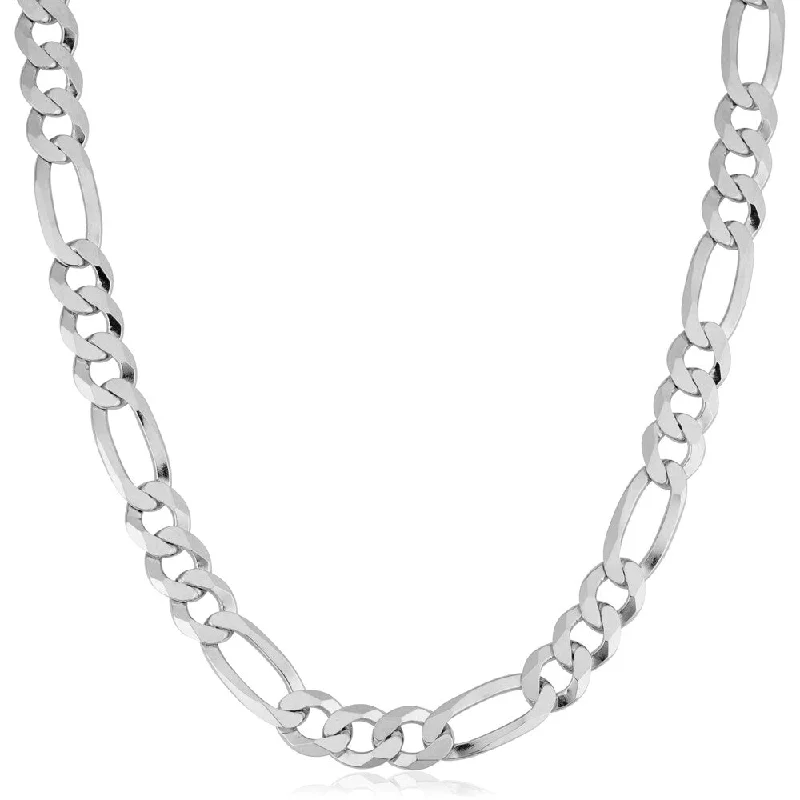 Wide bib necklaces-Fremada Italian Rhodium Plated Sterling Silver Bold Solid Men's 8.5-mm Figaro Link Necklace