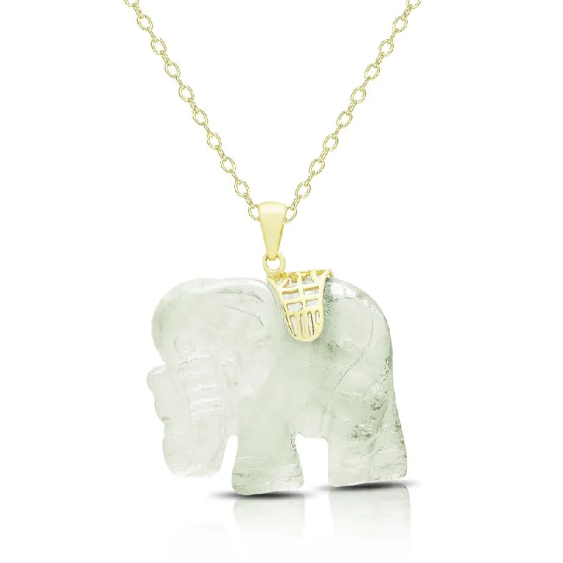 Whimsical bead necklaces-Dolce Giavonna Gold Over Silver Carved New Jade Elephant Necklace