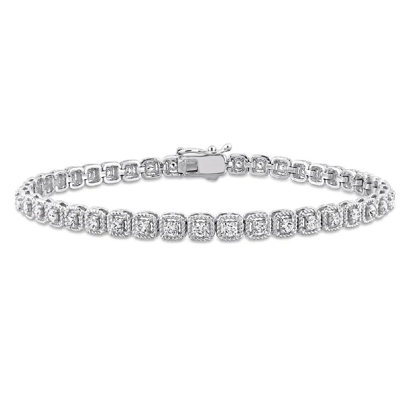 Silk tassel bangles-Miadora Signature Collection 14k White Gold 1 1/2ct TDW Diamond Tennis Bracelet