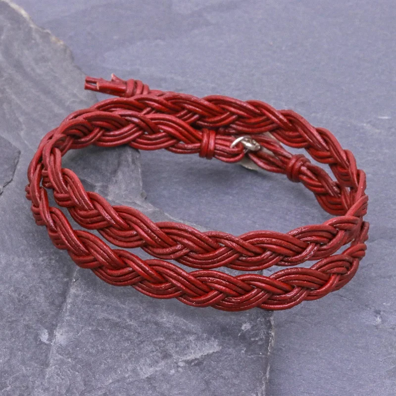 Woven tribal bangles-Novica Handmade Pa Sak Braid Braided Leather Wrap Bracelet