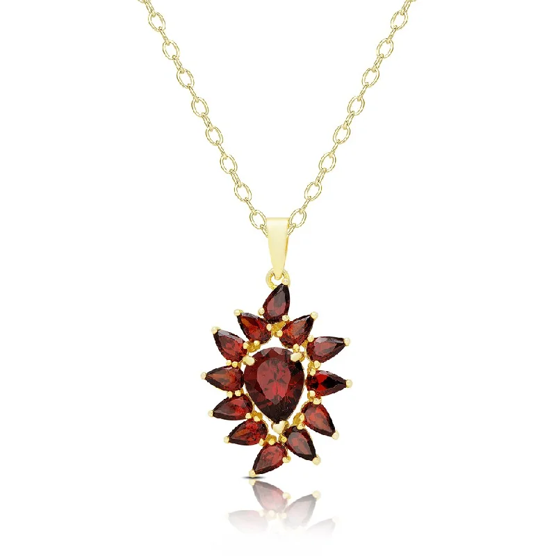 Silk fringe necklaces-Dolce Giavonna Gold Over Silver Simulated Garnet Flower Design Necklace