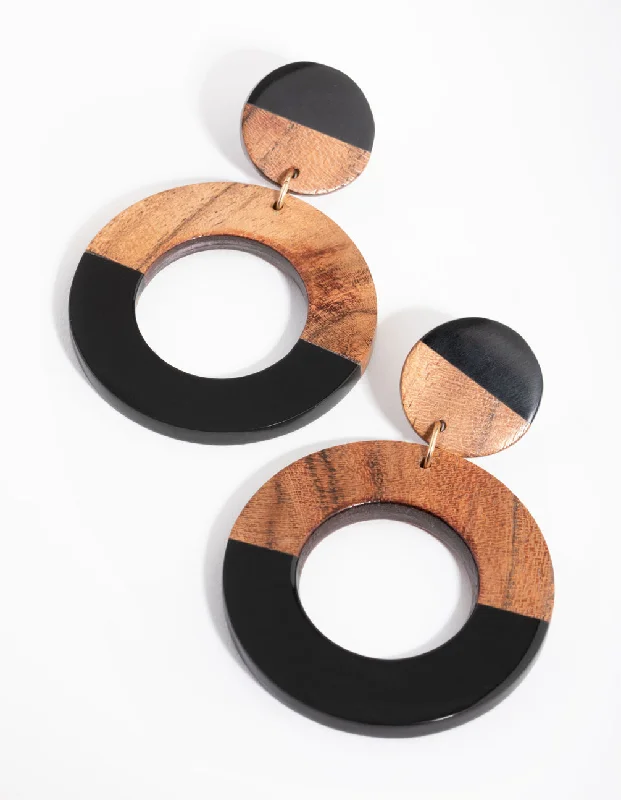 Bamboo style earrings-Acrylic & Wood Drop Earrings