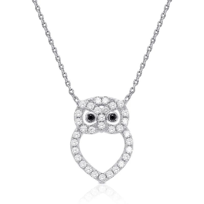 Flat knot necklaces-Dolce Giavonna Sterling Silver Cubic Zirconia Open Owl Necklace