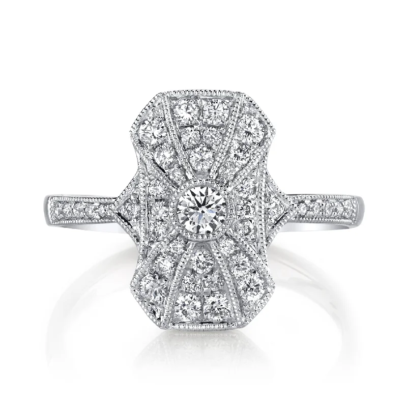 Crystal-twisted engagement rings-14K White Gold 0.48ct. Diamond Filigree & Milgrain Detailing Fashion Ring