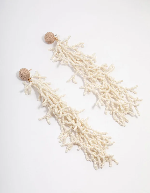 Patina brass earrings-Raffia Sea Coral Drop Earrings