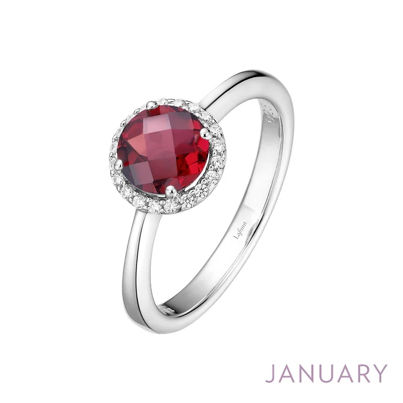 Sleek modern engagement rings-Lafonn Simulated Diamond & Genuine Garnet Birthstone Ring - January BR001GNP