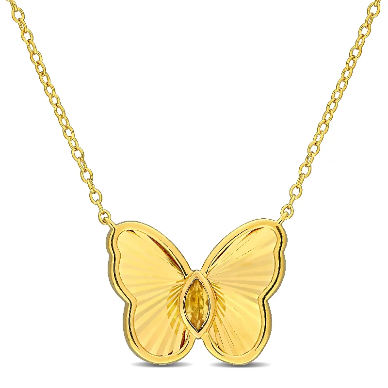 Fox charm necklaces-Miadora 1/6ct TGW Marquise-Cut Citrine Butterfly Necklace in Yellow Plated Sterling Silver-17 in