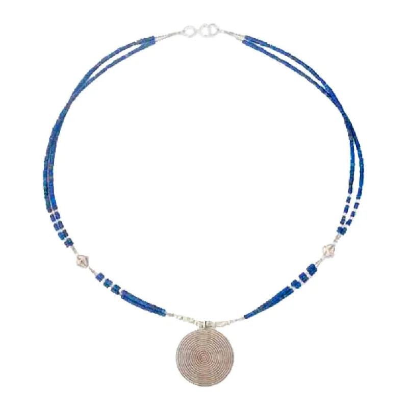 Stretch cord necklaces-Handmade Sterling Silver 'Mind Journey' Lapis Lazuli Necklace (Thailand) - 7'6" x 9'6"