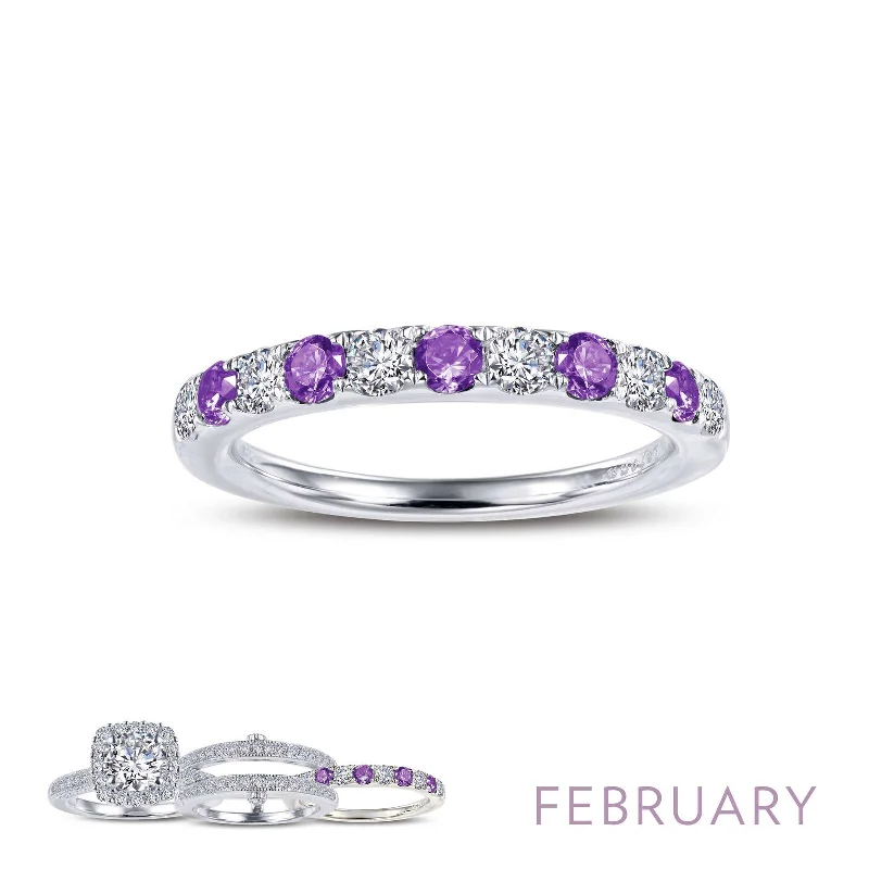 Surf theme engagement rings-Lafonn Simulated Diamond & Amethyst February Birthstone Stackable Ring BR004AMP