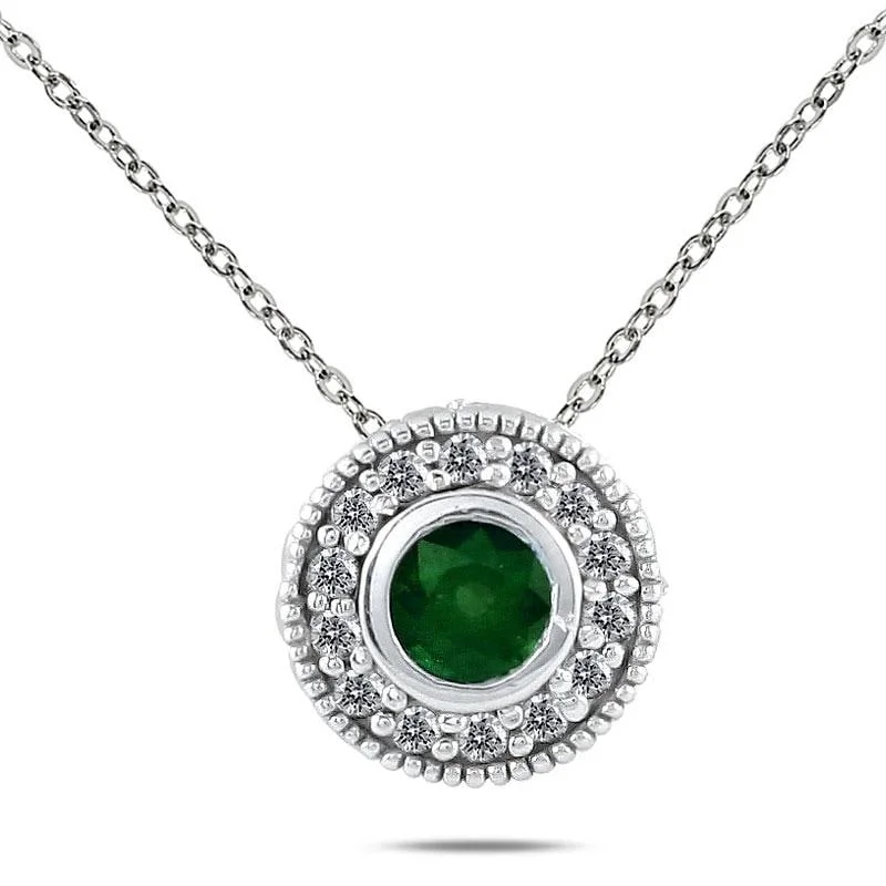 Haze glass necklaces-Marquee 10k White Gold and Silver Emerald and 1/6ct TDW Diamond Necklace (I-J, I1-I2) - Brown