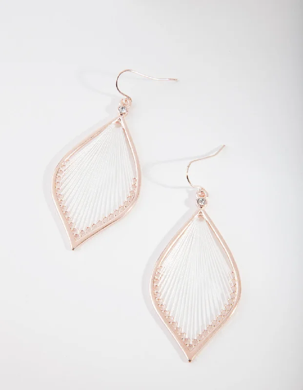 Tiny wing earrings-Rose Gold White String Earrings