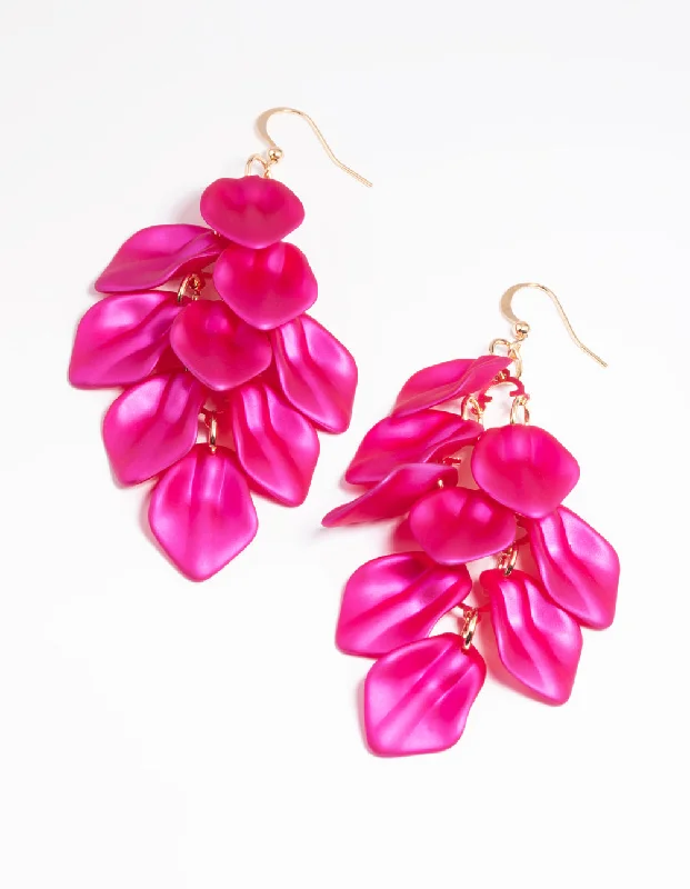 Twine bead earrings-Fuchsia Petal Drop Earrings