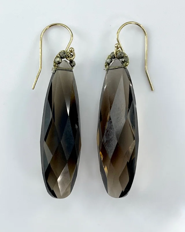 Light drop earrings-Danielle Welmond Long Smokey Quartz Drop Earrings