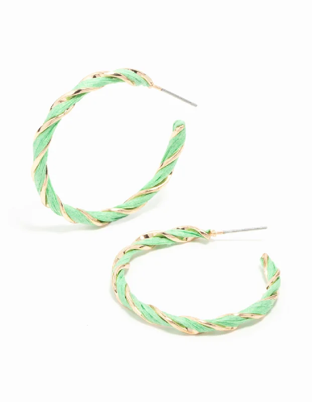 Tiny wing earrings-Gold Green Twisted Hoop Earrings