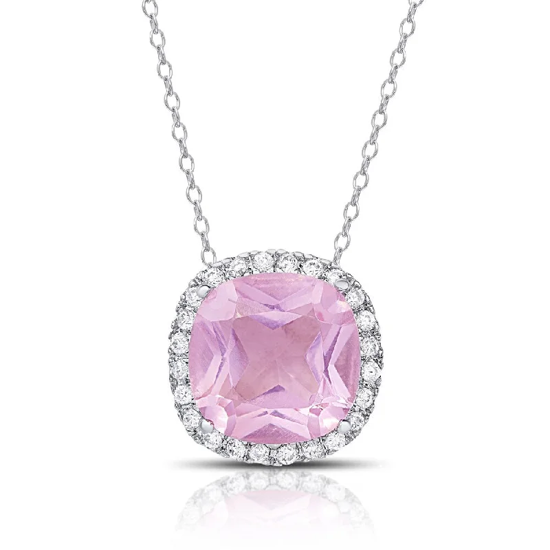 Elegant design necklaces-Dolce Giavonna Silver Overlay Cushion-cut Simulated Pink Topaz Necklace