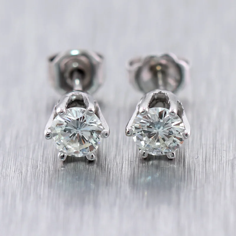 Wide bar earrings-14k White Gold 1.00ctw Six Prong Diamond Stud Earrings