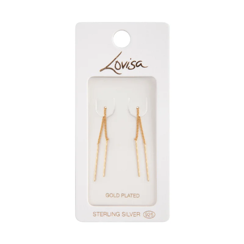 Surf motif earrings-Gold Plated Sterling Silver Long Thread Through Earrings