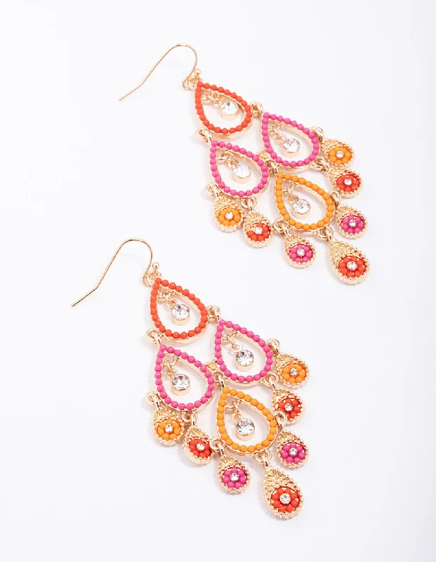 Agate drop earrings-Sunset Gradient Beaded Open Drop Earrings