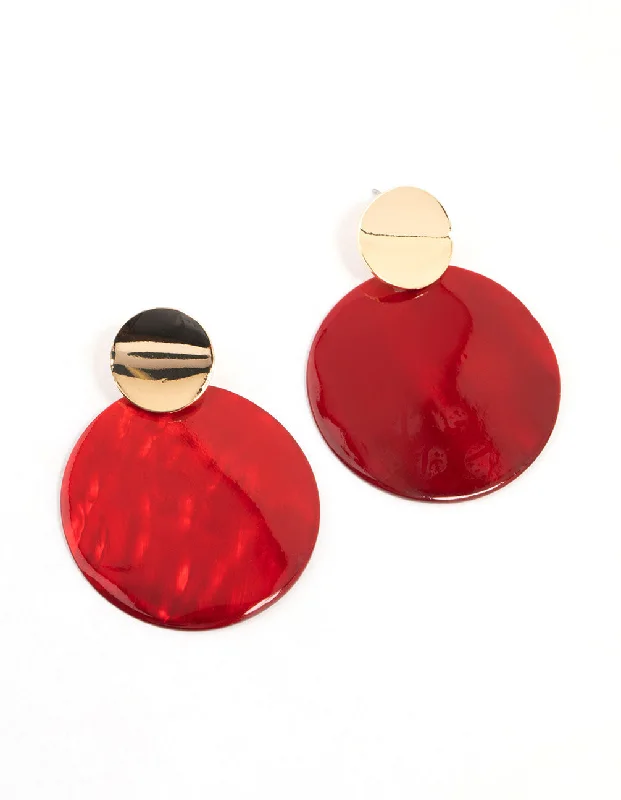 Ruby stone earrings-Red Circle Drop Earrings