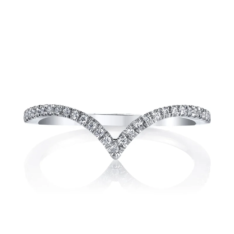 Heart gem engagement rings-14K White Gold 0.11ct. Curving Diamond Accent Fashion Ring