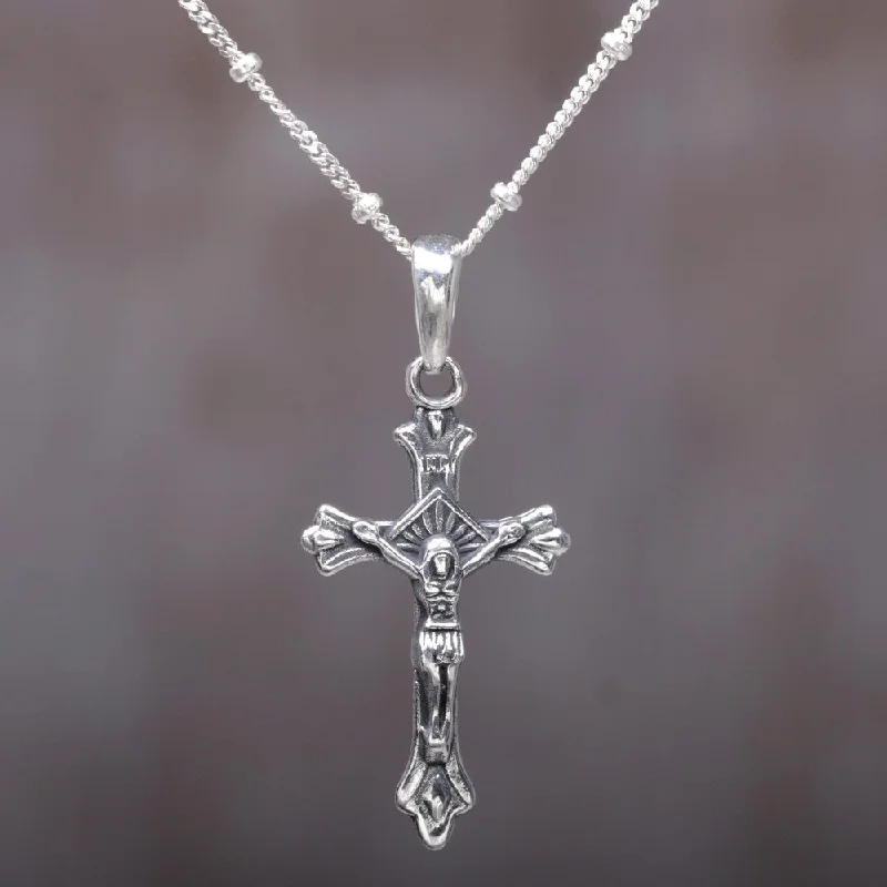 Raised bar necklaces-Handmade Sterling Silver 'Accompanied by Christ' Cross Necklace (Indonesia)