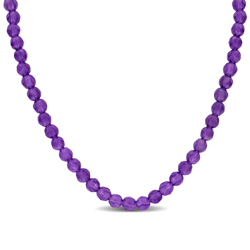 Zodiac charm necklaces-Miadora 15ct TGW Fancy-Cut Amethyst Facetted Bead Necklace in Sterling Silver-17+2 in.