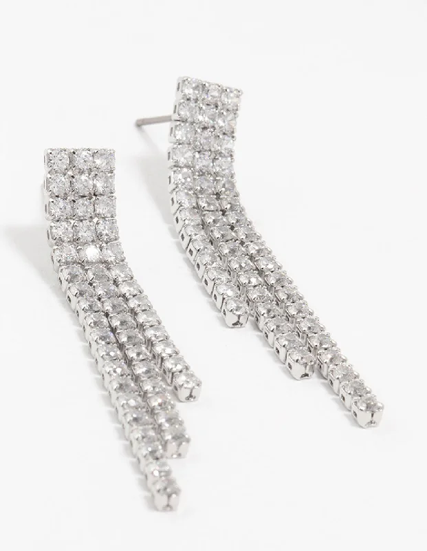 Smooth drop earrings-Silver Cubic Zirconia Chandelier Earrings