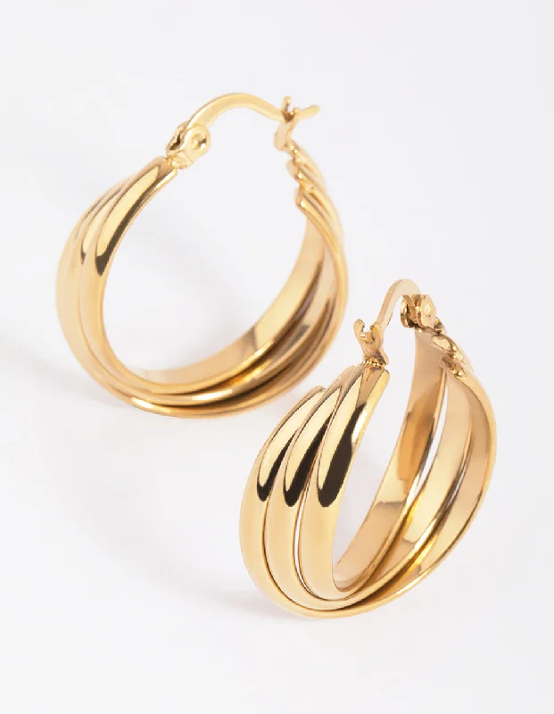 Wide hoop earrings-Waterproof Gold Plated Stainless Steel Hoop Earrings