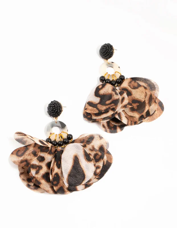 Aged bronze earrings-Leopard Print Fabric & Acrylic Drop Earrings