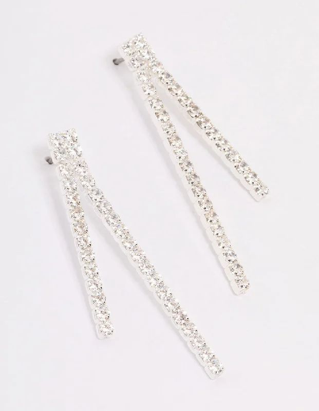 Bead weave earrings-Silver Cubic Zirconia Tassel Drop Earrings