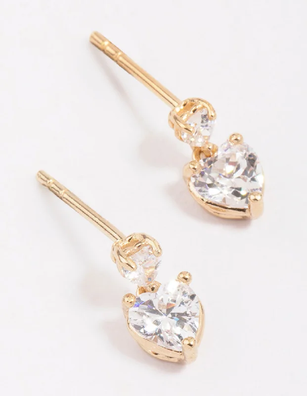 Cedar wood earrings-Gold Plated Sterling Silver Heart Cubic Zirconia Stud Earrings