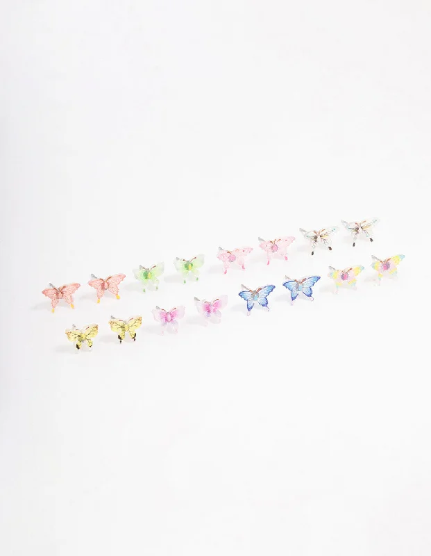 Light clay earrings-Pastel Mixed Butterfly Earring 8-Pack