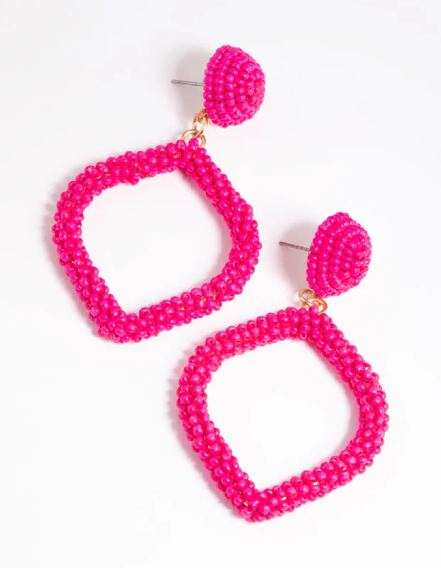 Smooth drop earrings-Pink Beaded Drop Earrings