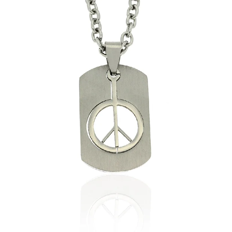 Tribal medallion necklaces-Gemeni Stainless Steel Cutout Peace Sign Dog Tag Necklace